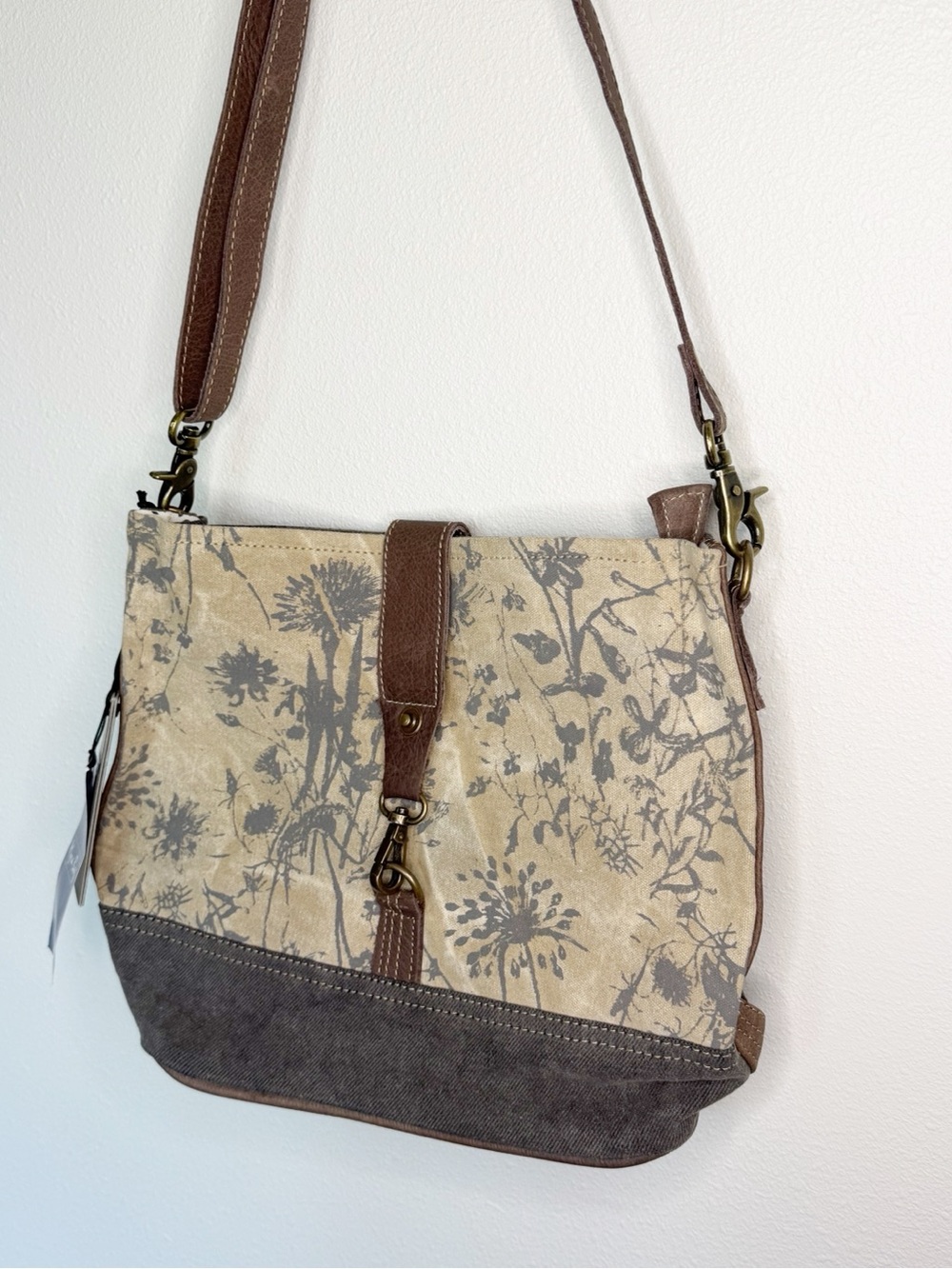 Myra Bag Floral Canvas Shoulder Bag with Brown Trim - Picture 2 of 6